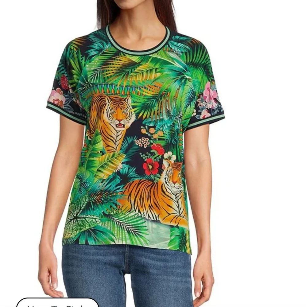 NWT Johnny Was Janie Favorite Knit Tiger Print Short Sleeve Top - Picture 10 of 10